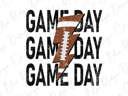 Game Day Lightning Bolt Football Direct to Film (DTF) Transfer BluRidgeDesignCo