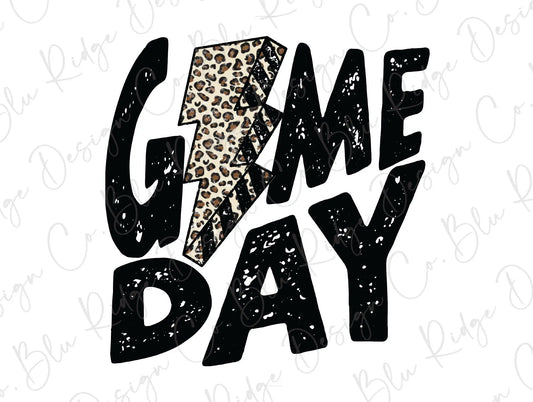 Game Day Leopard Lightning Bolt Direct To Film (DTF) Transfer BluRidgeDesignCo