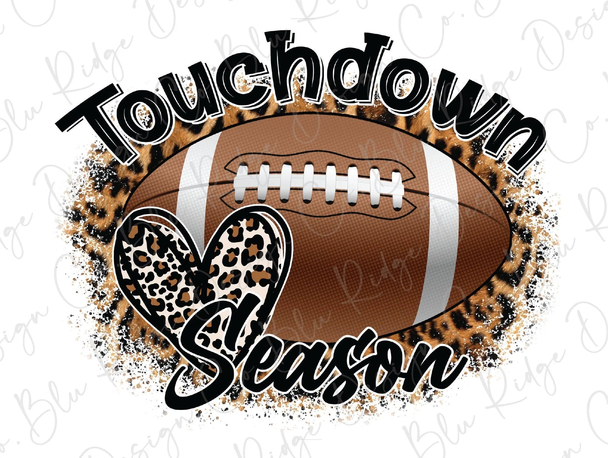 Leopard Touchdown Season Football Heart Direct To Film (DTF) Transfer BluRidgeDesignCo