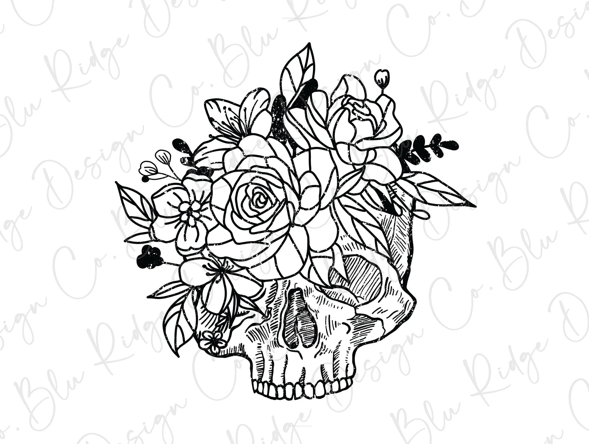 Skull with Flowers Direct To Film (DTF) Transfers BluRidgeDesignCo