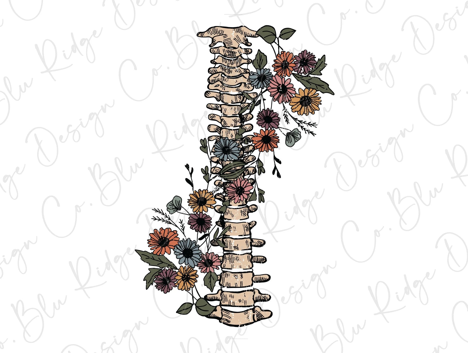 Grow Through it Flowers Skeleton Spine Direct To film (DTF) Transfer BluRidgeDesignCo