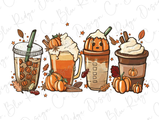 Pumpkin Spice Fall Latte Coffee with leaves Direct to Film (DTF) Transfer BluRidgeDesignCo