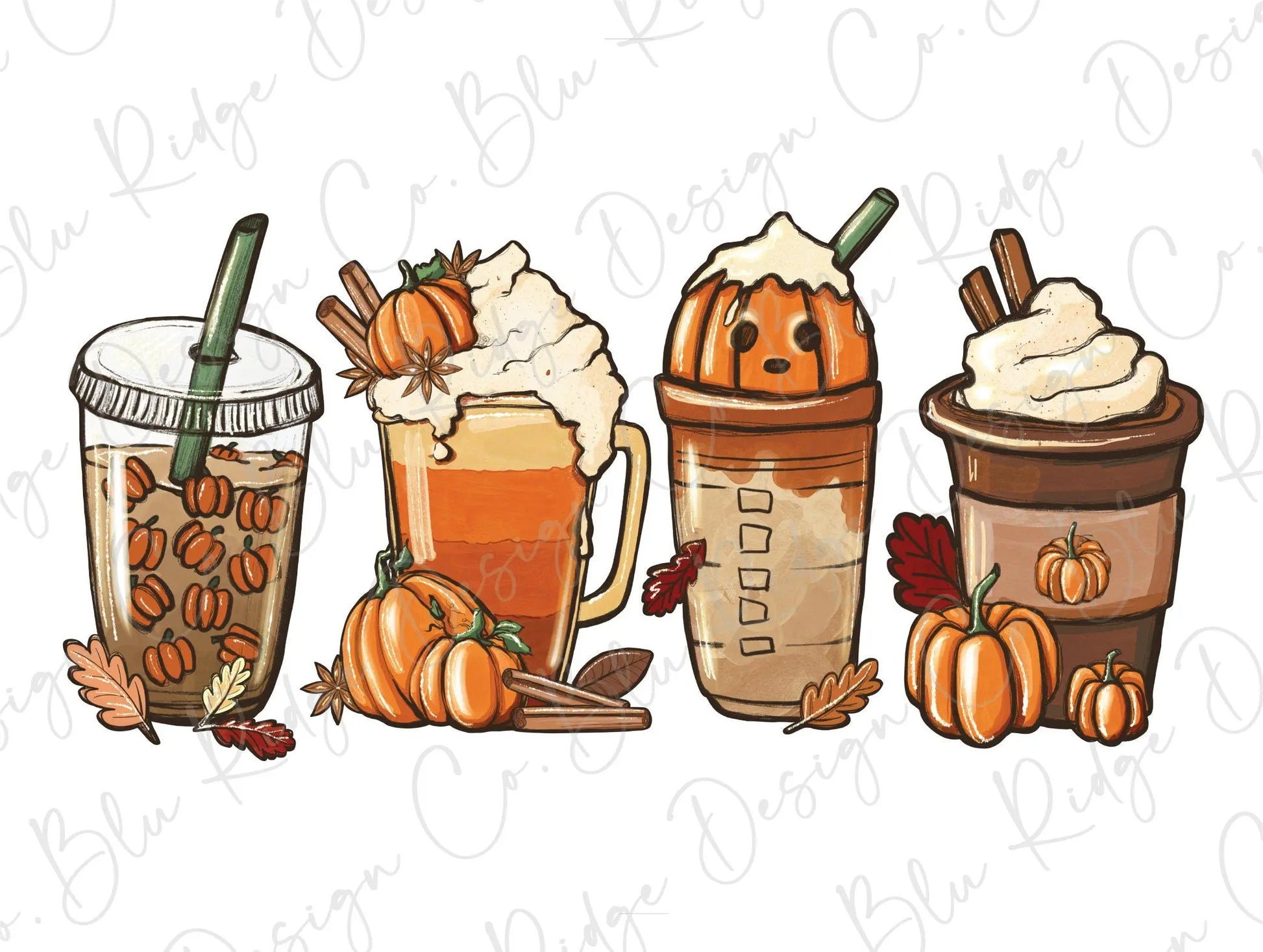 Pumpkin Spice Fall Latte Coffee Direct to Film (DTF) Transfer BluRidgeDesignCo