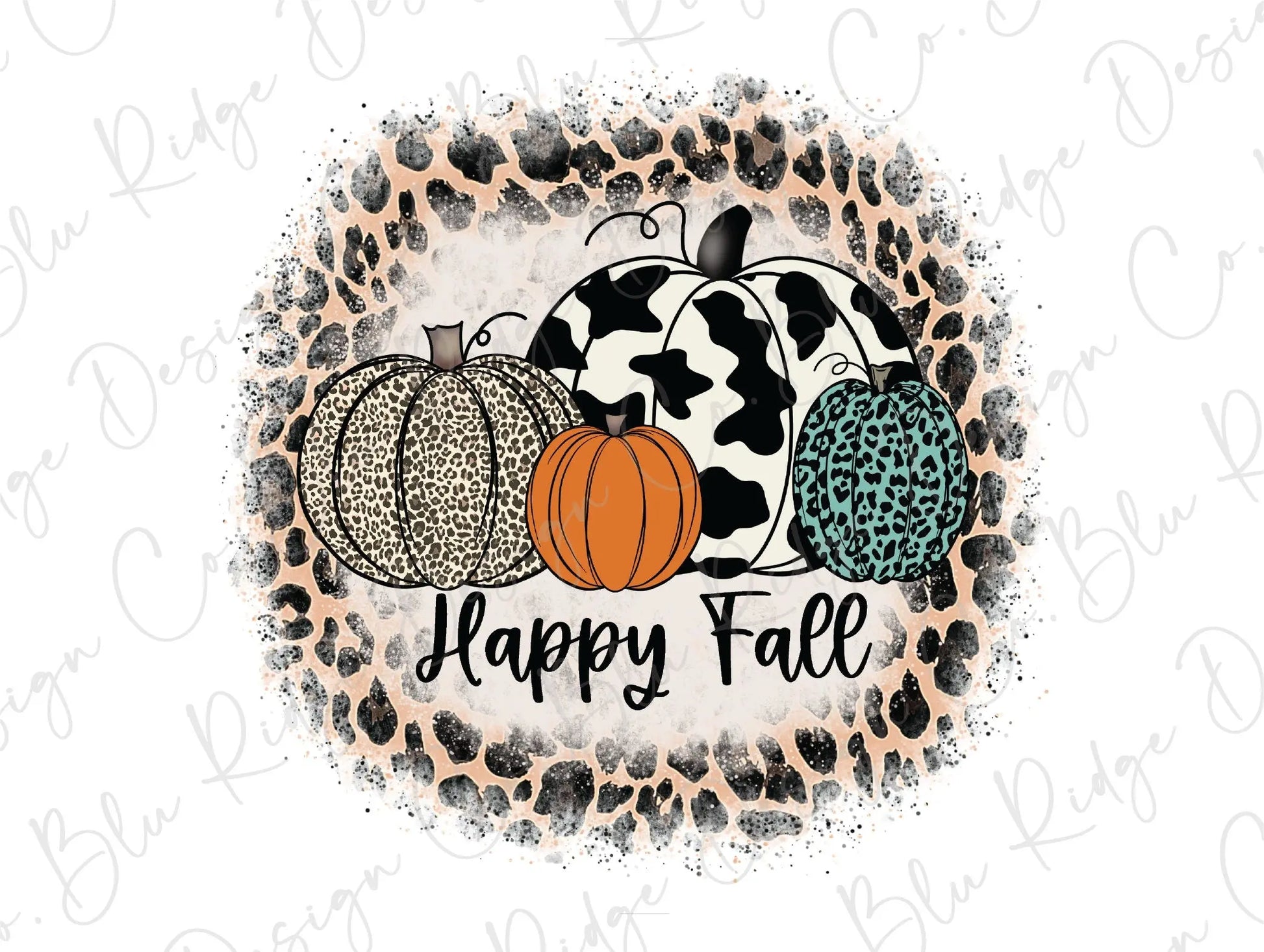 Happy Fall Leopard Cow Print Pumpkin Direct To Film (DTF) Transfer BluRidgeDesignCo