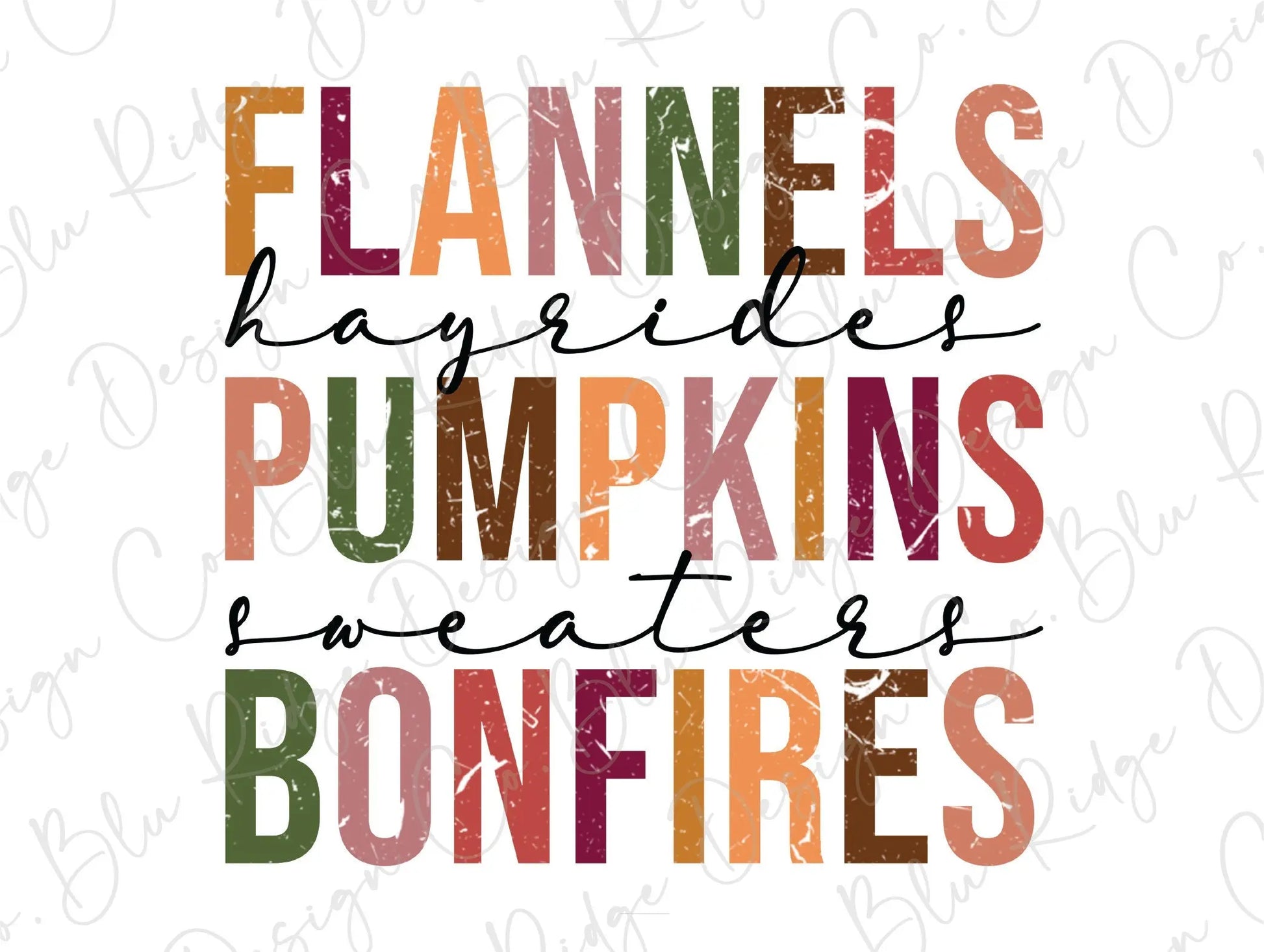 Flannels, Hayrides, Bonfires and Pumpkins Fall Boho Direct To Film (DTF) Transfer BluRidgeDesignCo