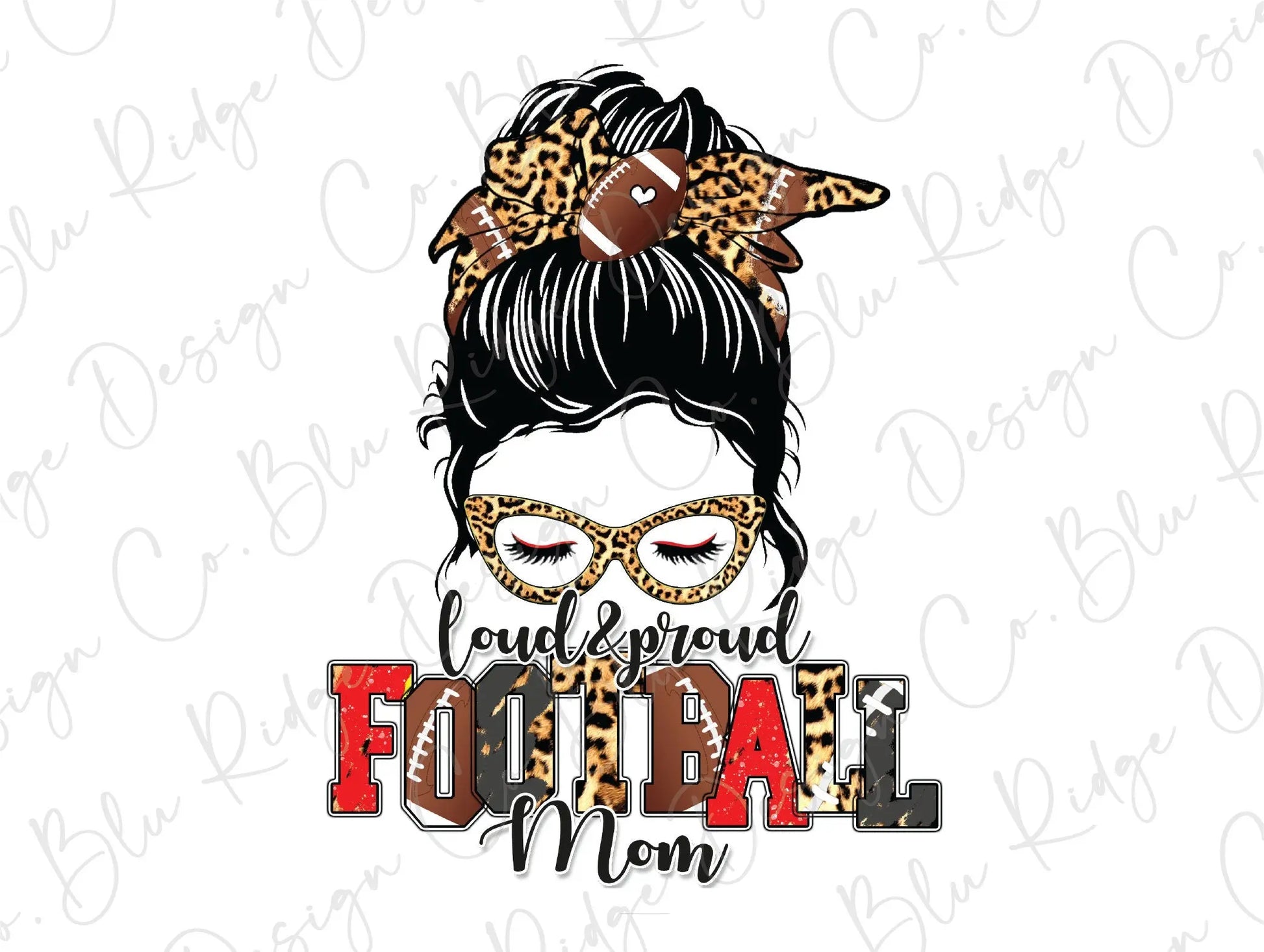 Leopard Football Mom Messy Bun Direct To Film (DTF) Transfer BluRidgeDesignCo