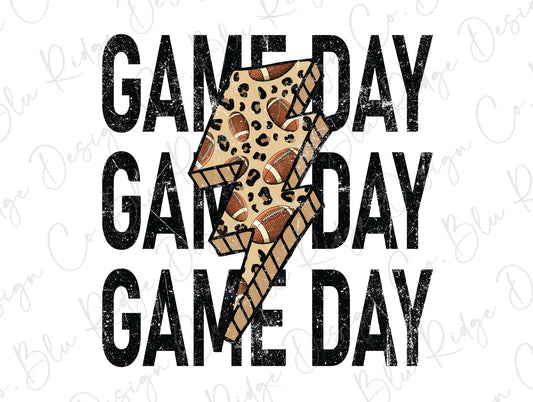 Game Day Football Leopard Lightning Bolt Direct To Film (DTF) Transfer BluRidgeDesignCo