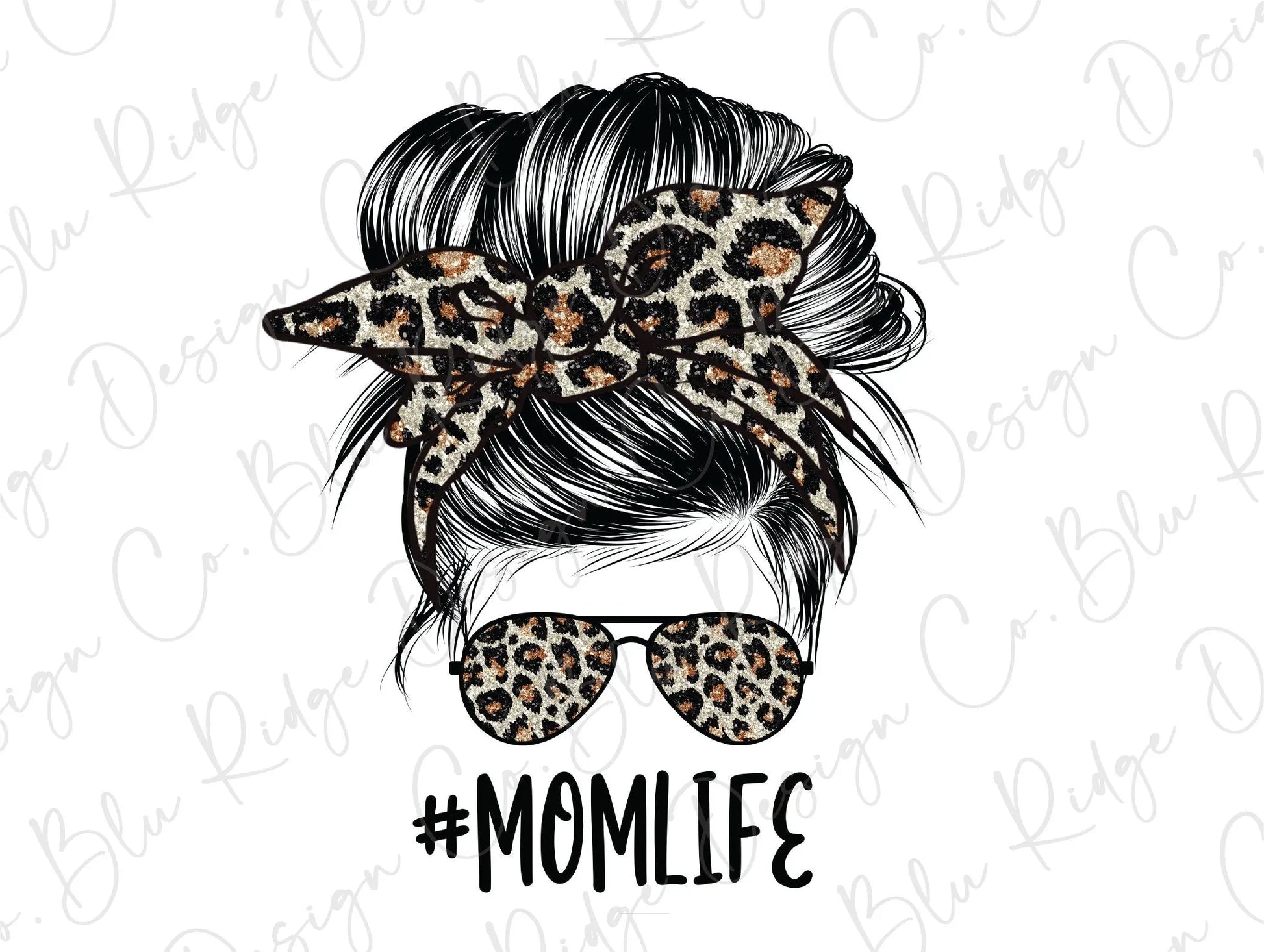 Messy Bun Mom Life Leopard Bow Direct to Film (DTF) Transfer BluRidgeDesignCo