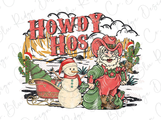 Howdy Hos Vintage Santa Cowboy Direct To Film (DTF) Transfer BluRidgeDesignCo