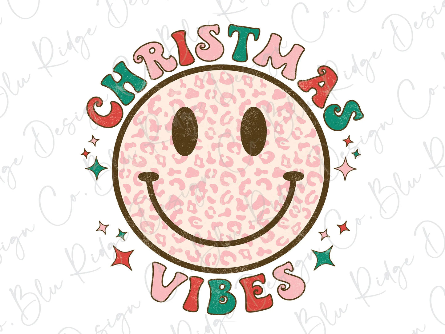 Christmas Vibes Smiley Face Direct To Film (DTF) Transfer BluRidgeDesignCo