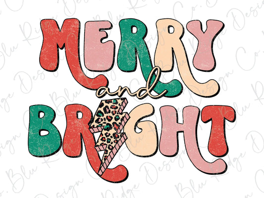 Merry and Bright  Boho Lightning Bolt Direct To Film (DTF) Transfer BluRidgeDesignCo