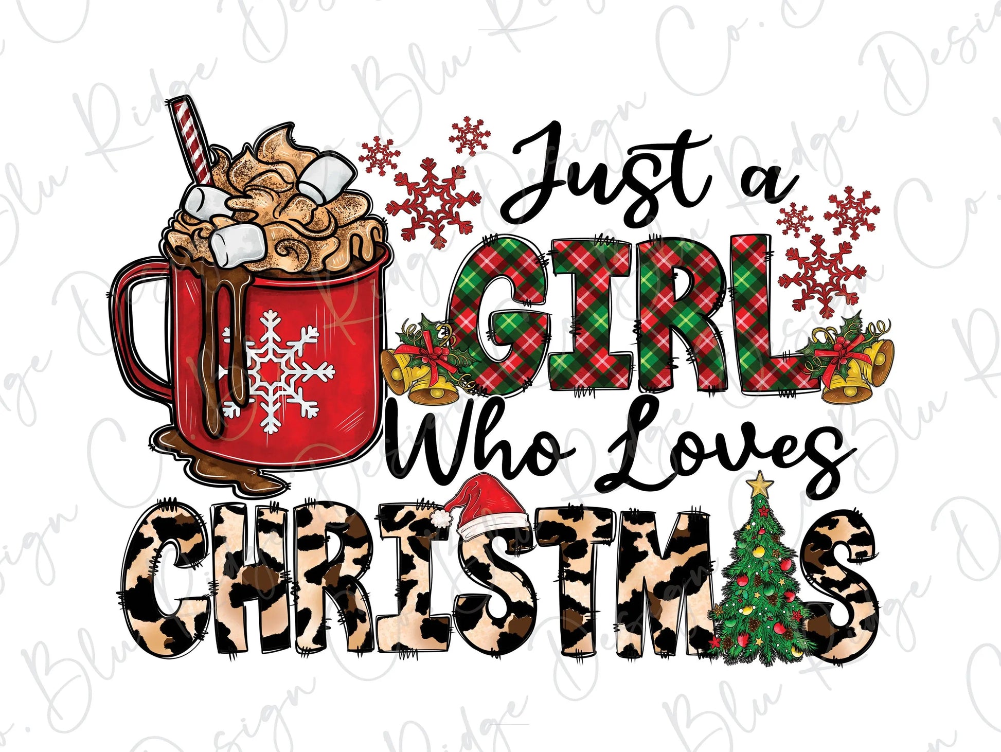 Just a girl who loves Christmas Leopard Direct To Film (DTF) Transfer BluRidgeDesignCo