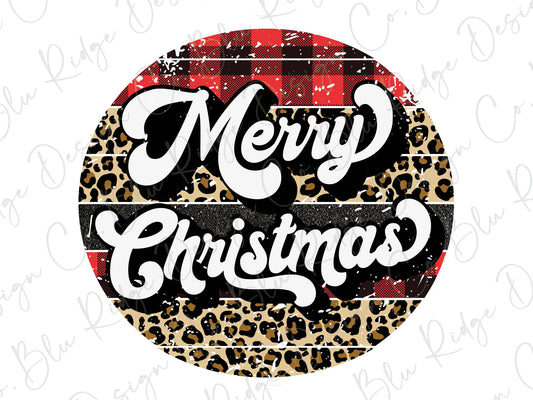 Merry Christmas Leopard Plaid Retro Direct to Film (DTF) Transfer BluRidgeDesignCo