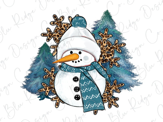 Snowman Christmas Tree Leopard Direct to Film (DTF) transfer BluRidgeDesignCo