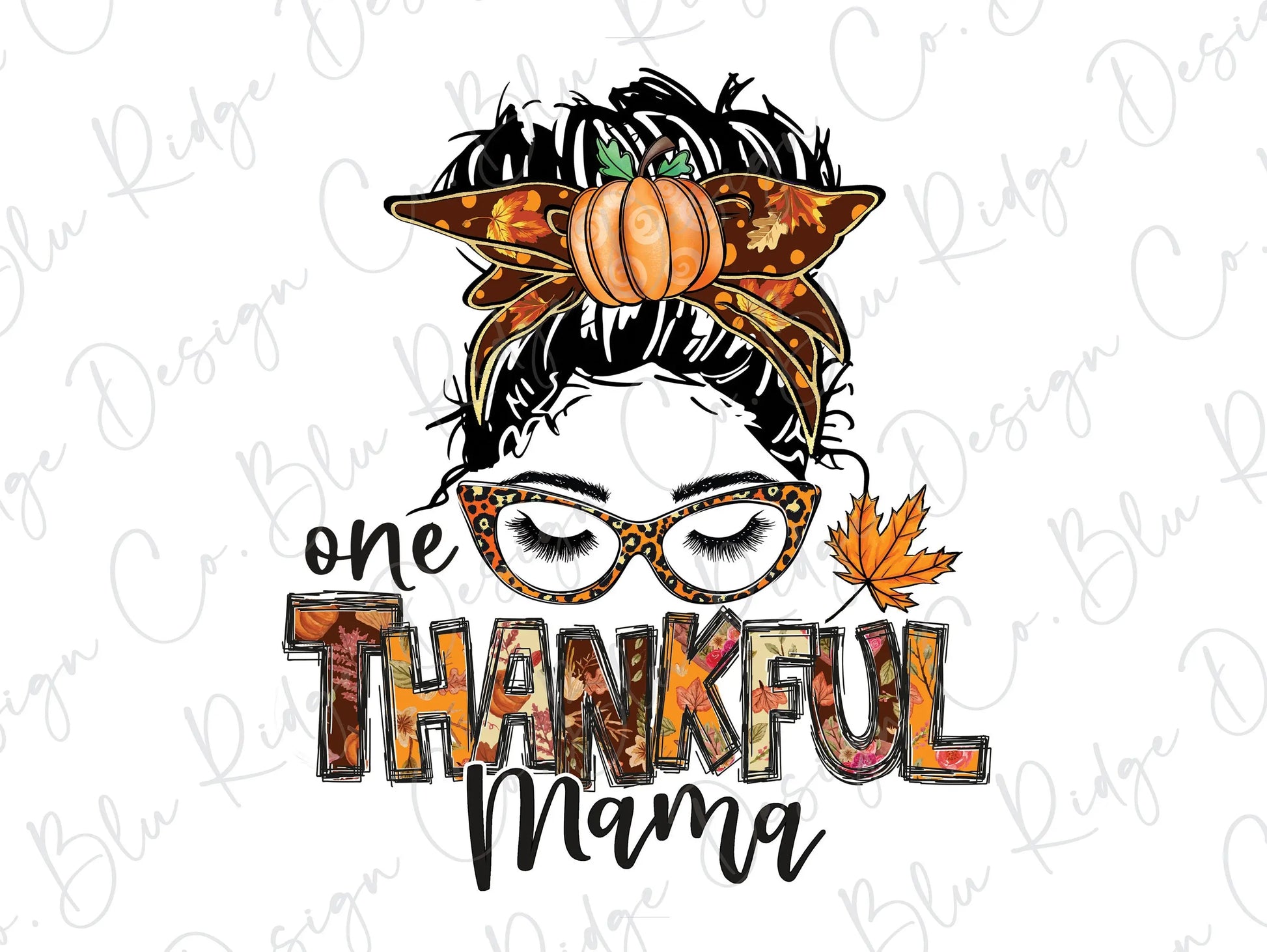 Leopard Thankful Mama Fall Messy Bun Direct To Film (DTF) Transfer BluRidgeDesignCo