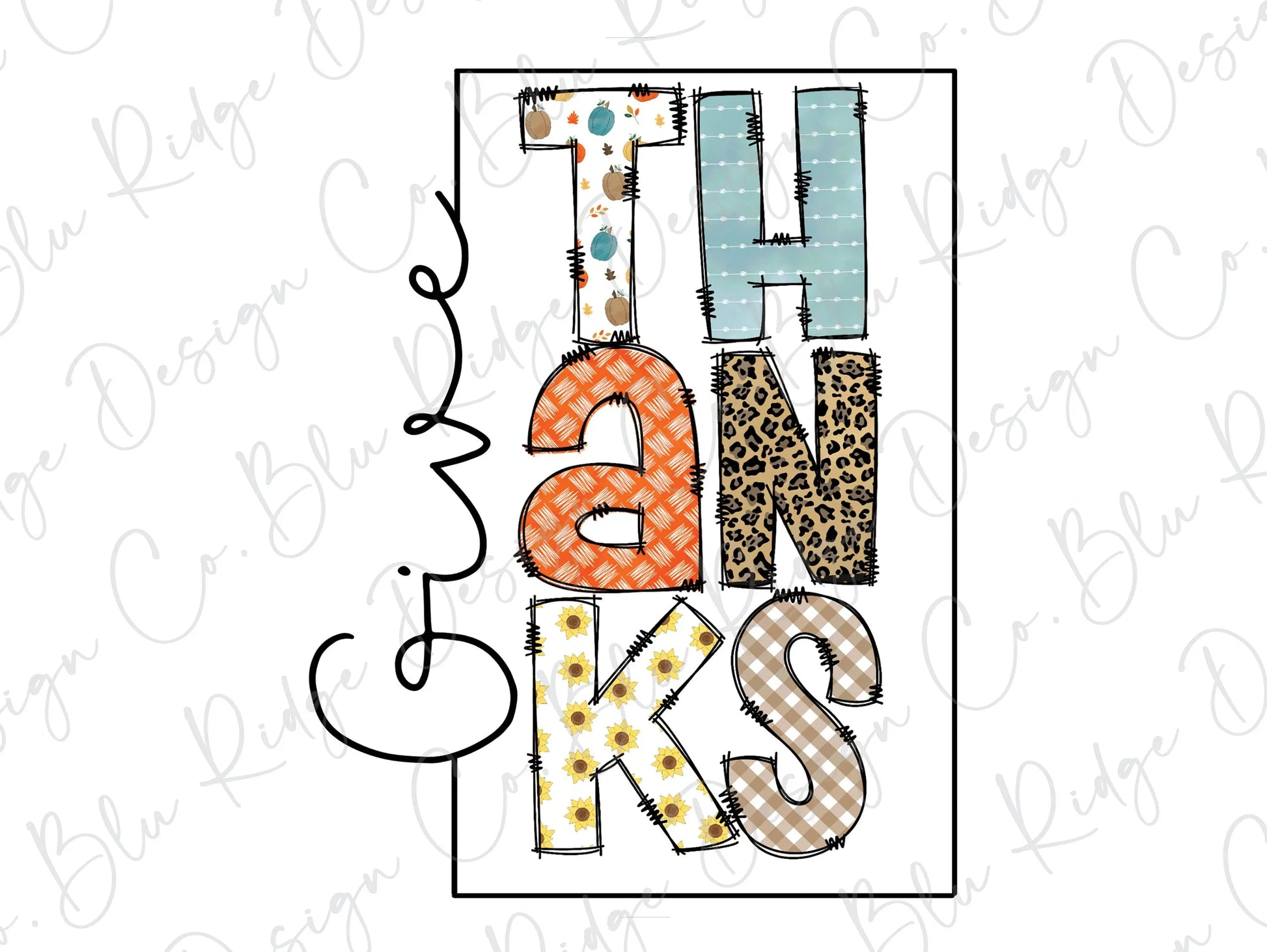 Give Thanks Colorful Fall Leopard Direct to Film (DTF) Transfer BluRidgeDesignCo