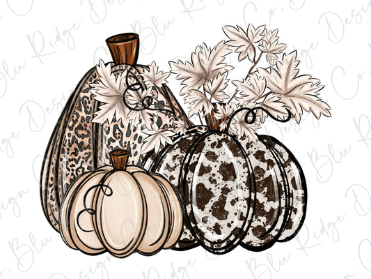 Fall Leopard Pumpkin with Flowers Direct To Film (DTF) Transfer
