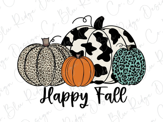 Happy Fall Yall Cow Print Pumpkin Direct To Film (DTF) Transfer BluRidgeDesignCo