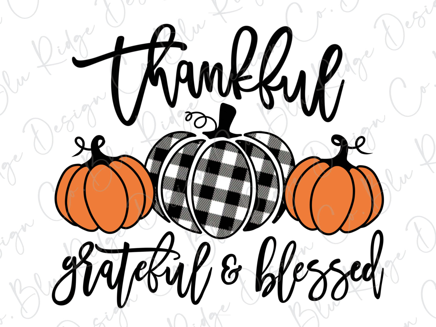 Thankful Grateful Blessed Checkered Pumpkin Direct to Film (DTF) Transfer