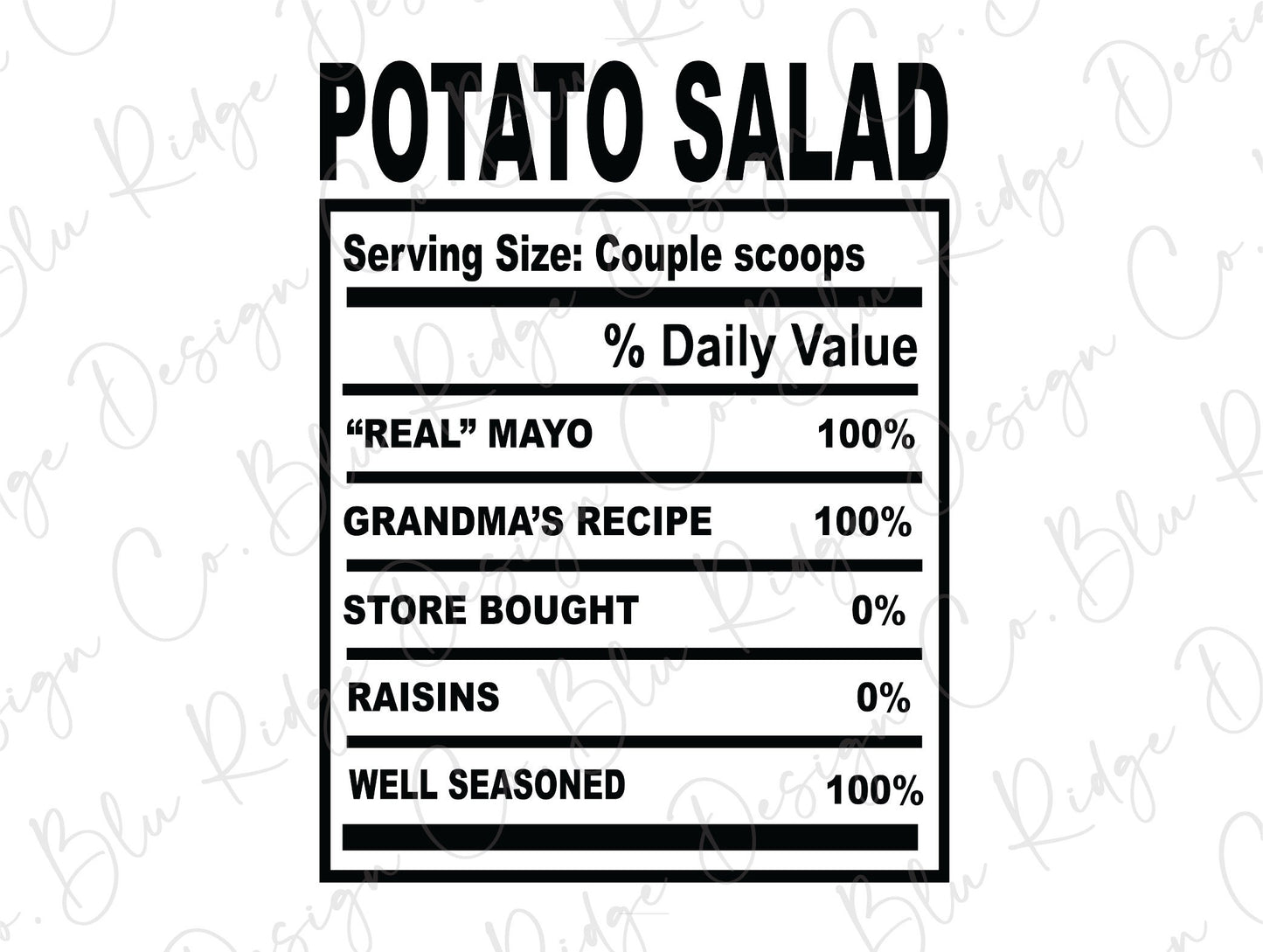 Thanksgiving Soul Food Nutrition Label Potato Salad Direct to Film (DTF) Transfer