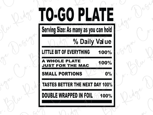 Thanksgiving Soul Food Nutrition Label To-Go Plate Direct to Film (DTF) Transfer
