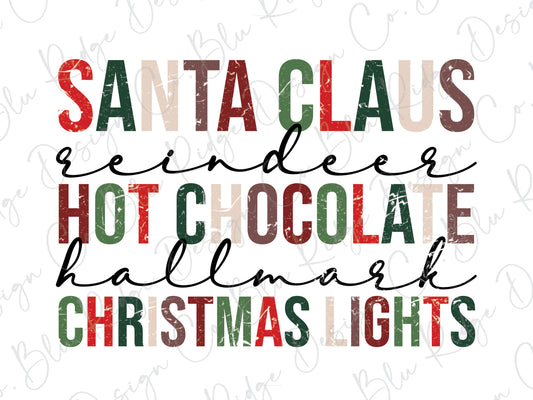 Santa Claus Reindeer Hallmark Hot Chocolate Christmas Lights Direct to Film (DTF) Transfer