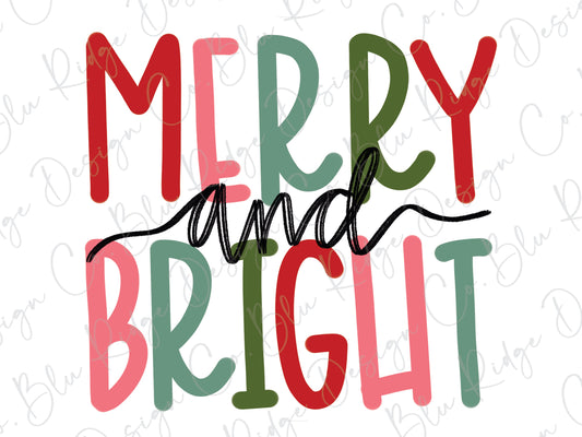 Merry and Bright Christmas Direct To Film (DTF) Transfer