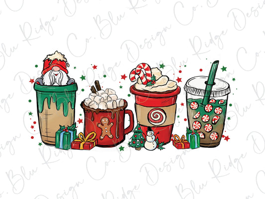 Christmas Gnome Coffee Latte Drinks Direct To Film (DTF) Transfer BluRidgeDesignCo