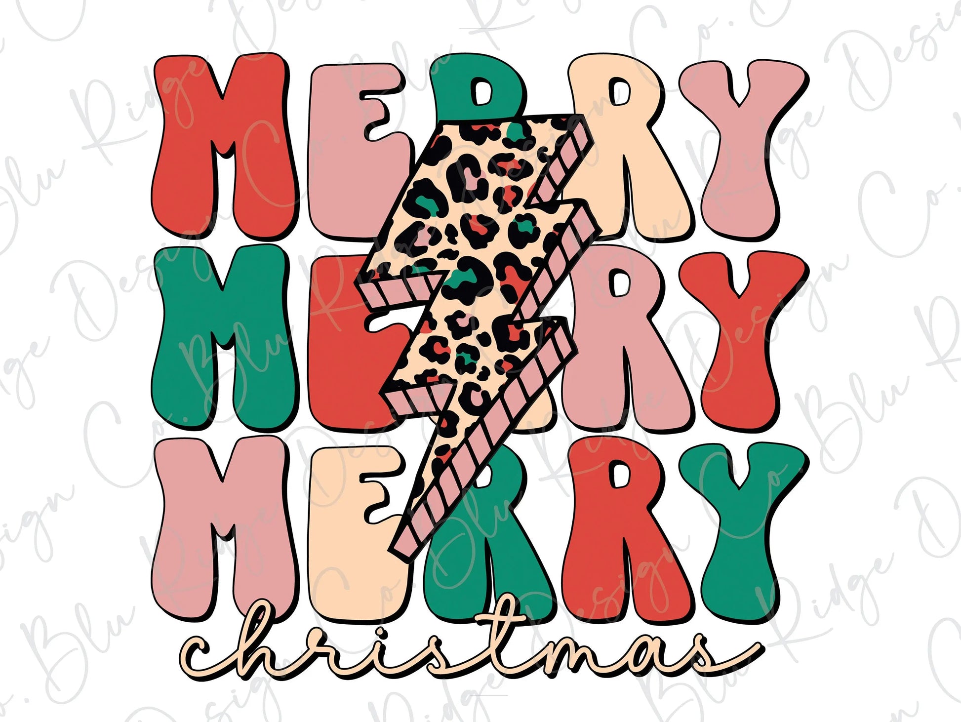 Merry Christmas Leopard Lightning Bolt Direct to Film (DTF) Transfer BluRidgeDesignCo