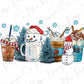 Snowman Christmas Tree Iced Coffee Latte Direct to Film (DTF) transfer
