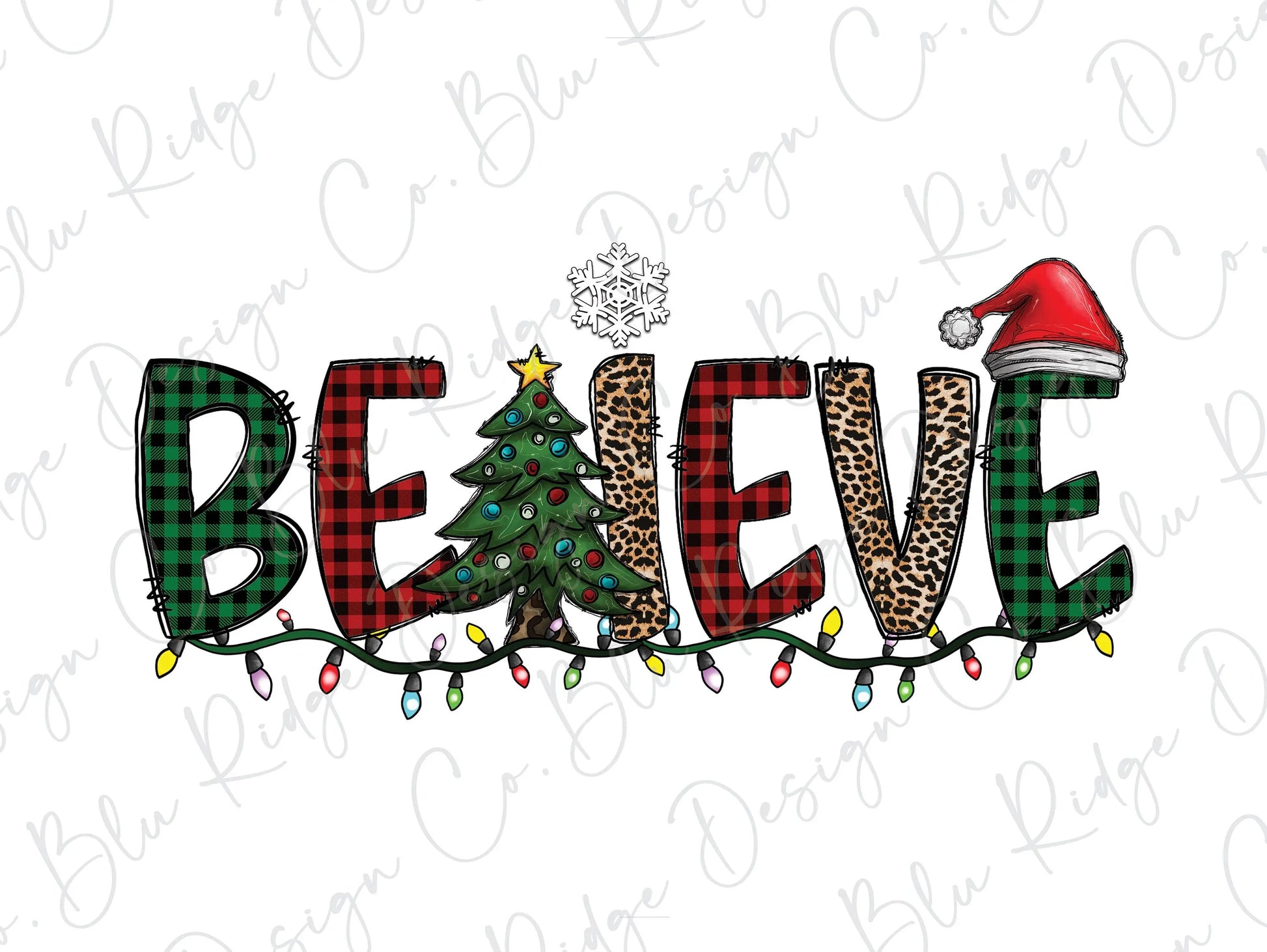 Believe in Christmas Leopard Plaid Direct to Film (DTF) Transfer BluRidgeDesignCo