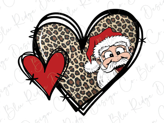 Santa Claus Leopard Heart Direct to Film (DTF) Transfer BluRidgeDesignCo