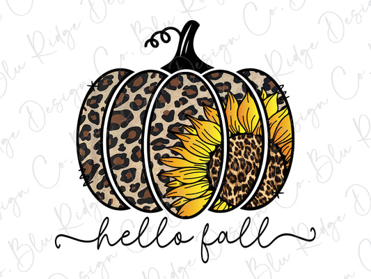 Hello Fall Pumpkin Leopard Sunflower Direct To Film (DTF) Transfer