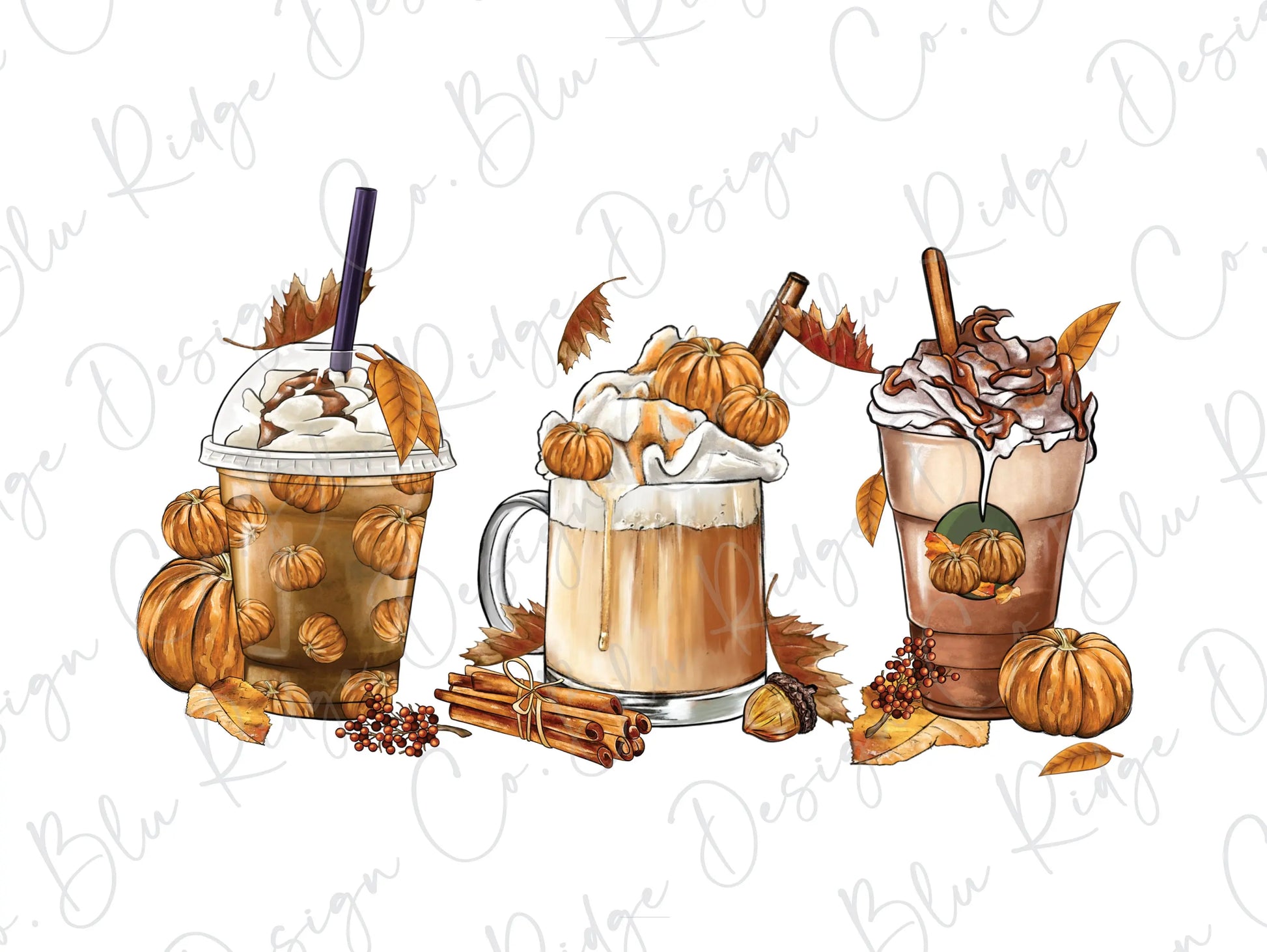 Fall Pumpkin Spice Fall Latte Direct to Film (DTF) Transfer BluRidgeDesignCo