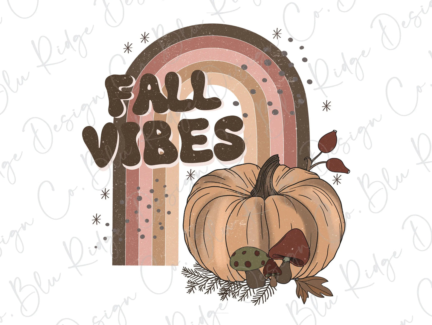 Retro Rainbow Fall Vibes Pumpkin Direct to Film (DTF) Transfer BluRidgeDesignCo