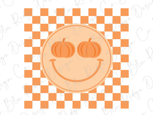 Fall Vibes Checkered Smiley Face Pumpkin Sunglasses Direct To Film (DTF) Transfer BluRidgeDesignCo