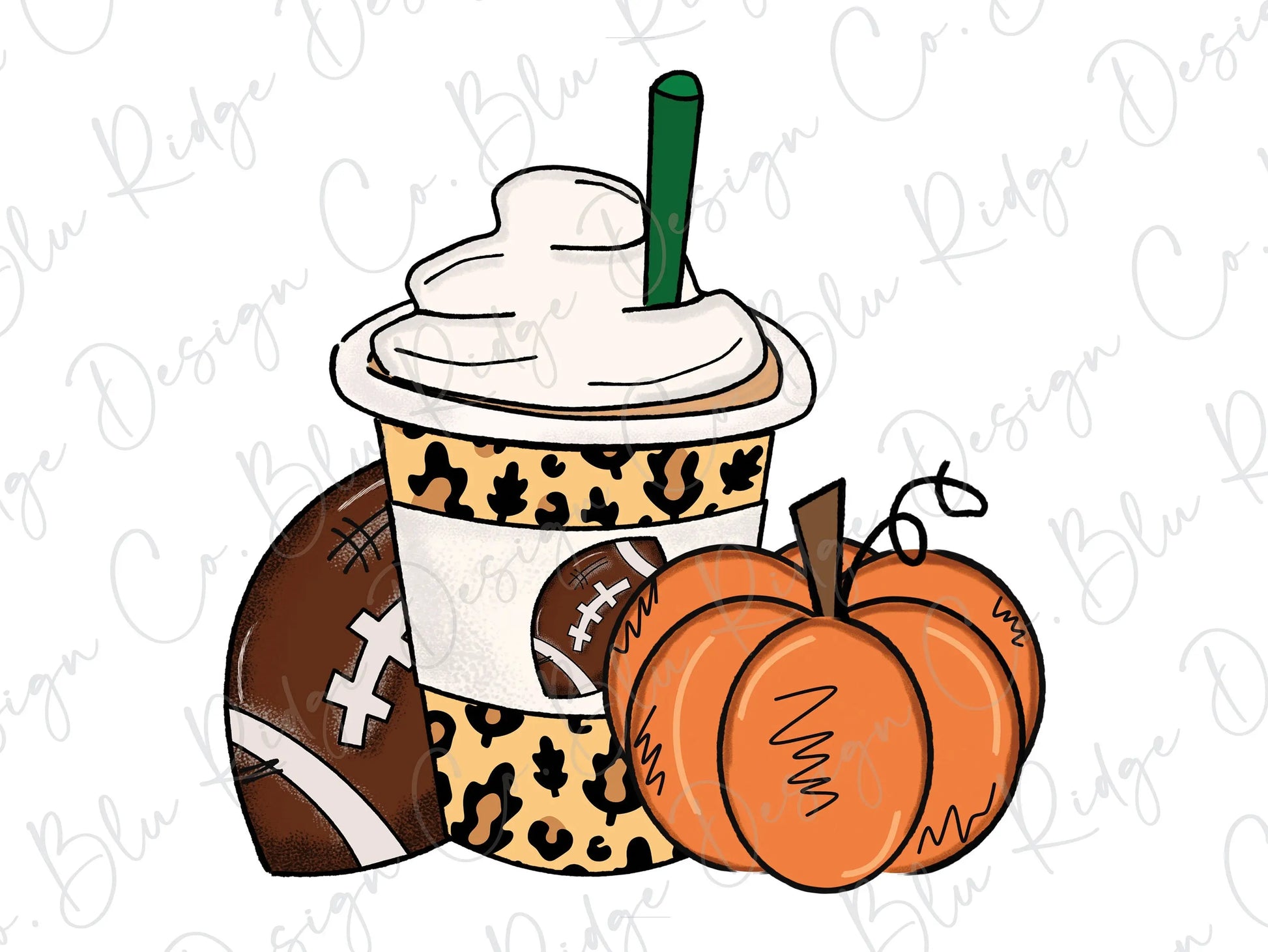 Fall Leopard Football Pumpkin Spice and Coffee Direct To Film (DTF) Transfer BluRidgeDesignCo