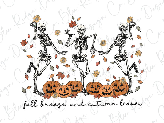 Dancing Skeletons Fall Breeze and Autumn Leaves Direct To Film (DTF) Transfer BluRidgeDesignCo