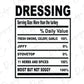 Thanksgiving Soul Food Nutrition Label Dressing Direct to Film (DTF) Transfer