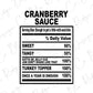 Thanksgiving Soul Food Nutrition Label Cranberry Sauce Direct to Film (DTF) Transfer