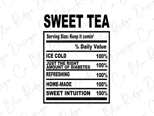 Thanksgiving Soul Food Nutrition Label Sweet Tea Direct to Film (DTF) Transfer