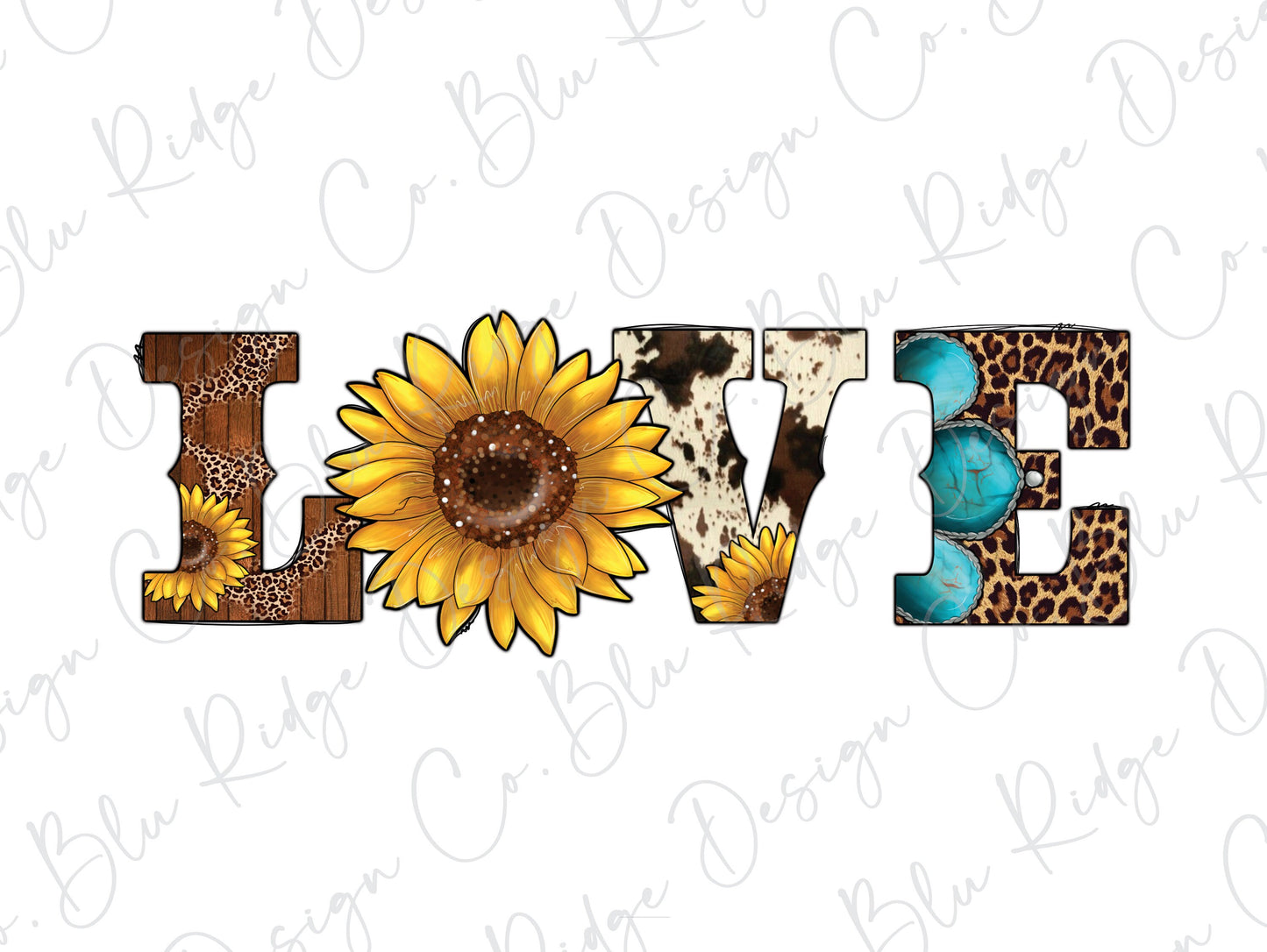 Love Sunflower Cow Leopard Direct to Film (DTF) Transfer