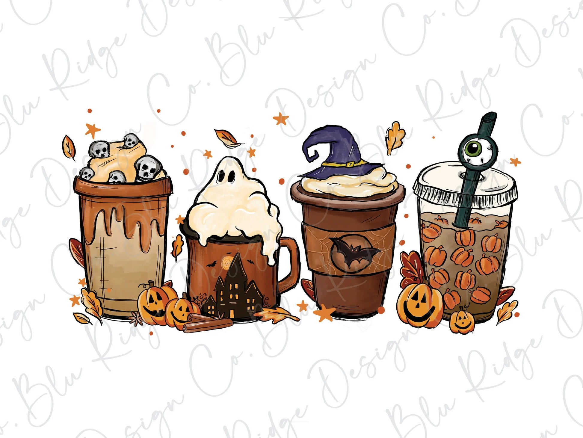 Spooky Halloween Coffee Latte Direct To Film (DTF) Transfer BluRidgeDesignCo