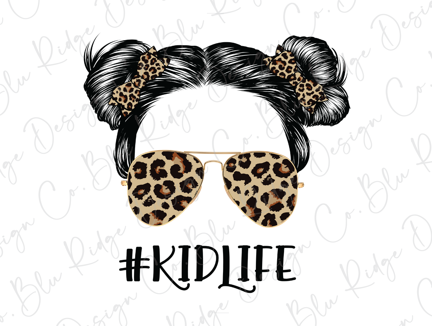 Messy Bun Kid Life Leopard Bow Sunglasses Direct to Film (DTF) Transfer