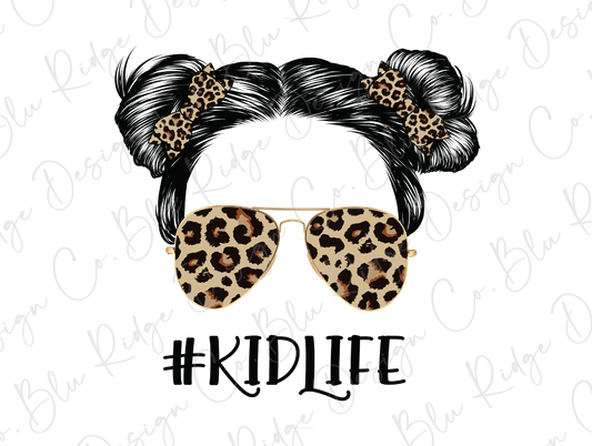 Messy Bun Kid Life Leopard Bow Sunglasses Direct to Film (DTF) Transfer